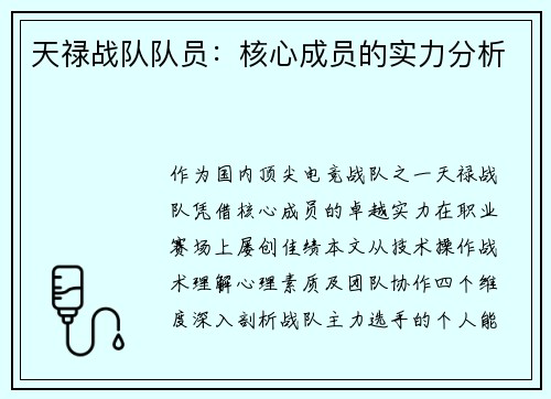 天禄战队队员：核心成员的实力分析